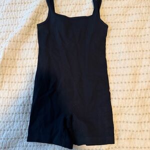 Black Ribbed Sleeveless Romper